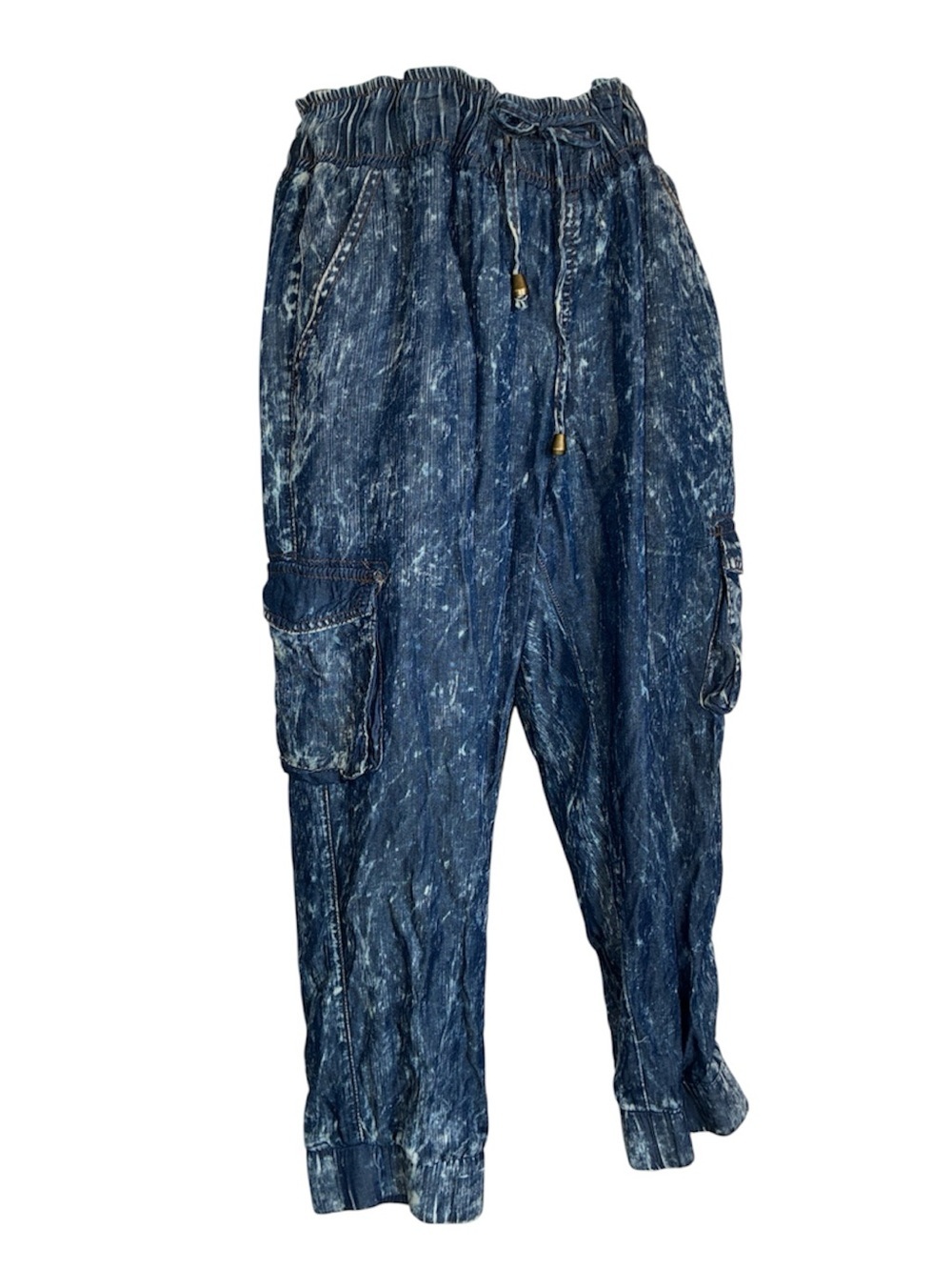 Indigo Rein cargo Pants Women's L, Blue, Elastic/Drawstring waist,  pockets EUC